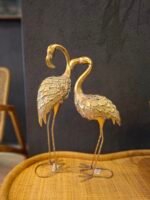 Eskitme Altın Renkli Metal Flamingo Figürü | Dekoratif Aksesuar