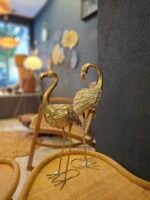 Eskitme Altın Renkli Metal Flamingo Figürü | Dekoratif Aksesuar