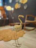 Eskitme Altın Renkli Metal Flamingo Figürü | Dekoratif Aksesuar
